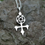 Men's Stainless-Steel Pentagram Cross Pendant Necklace