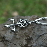 Men's Stainless-Steel Pentagram Cross Pendant Necklace