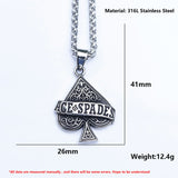 Men's 316L Stainless-Steel Poker A Letter Pendant Necklace Punk Jewelry Gift