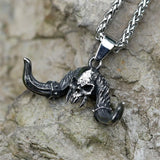 Men's Stainless-Steel Fallen Angel Skull Pendant Necklace
