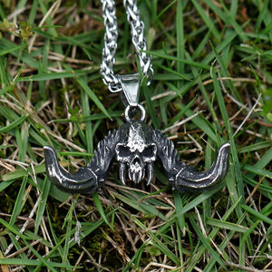 Men's Stainless-Steel Fallen Angel Skull Pendant Necklace