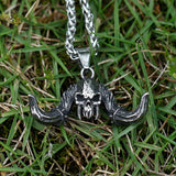 Men's Stainless-Steel Fallen Angel Skull Pendant Necklace