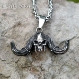 Men's Stainless-Steel Fallen Angel Skull Pendant Necklace