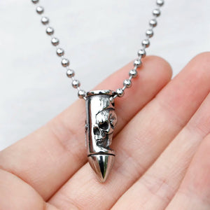Men's Stainless-Steel Skull Wrap Bullet Cross Pendant Necklace