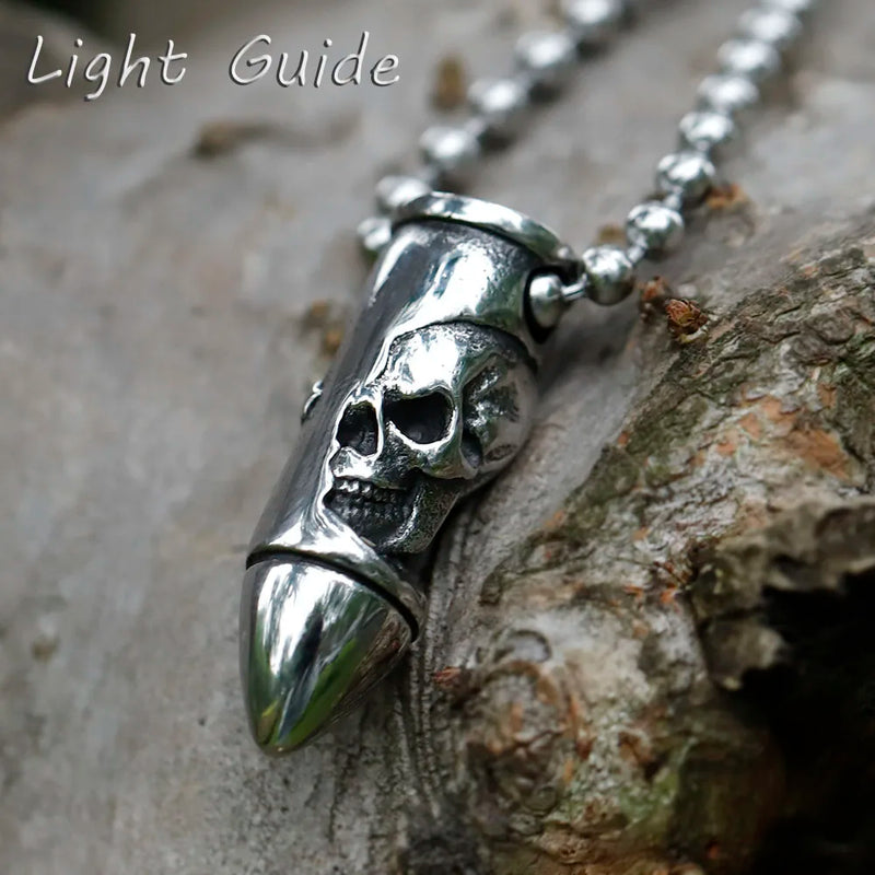 Men's Stainless-Steel Skull Wrap Bullet Cross Pendant Necklace