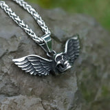 Men's Stainless-Steel Angel Wing Skull Pendant Necklace Punk Jewelry