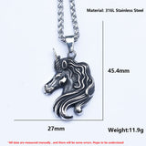 Men's Steel Lucky Pony Pendant Necklace Vintage Animal Jewelry
