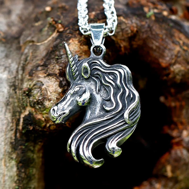 Men's Steel Lucky Pony Pendant Necklace Vintage Animal Jewelry
