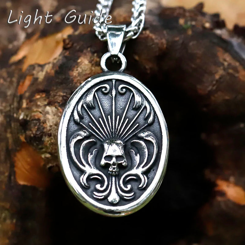 Men's Stainless Steel Skull Pendant Chain Necklace Retro Shield Design