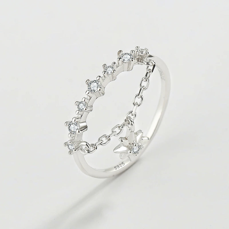 Fresh Star Ring For Women Real S925 Silver Small Diamond Zircon Engagement Gift
