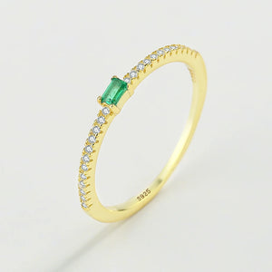 Emerald Ring S925 Silver Cz Green Zirconia Stacking Minimal Gift Jewelry