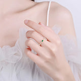 Emerald Ring S925 Silver Cz Green Zirconia Stacking Minimal Gift Jewelry