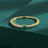Emerald Ring S925 Silver Cz Green Zirconia Stacking Minimal Gift Jewelry