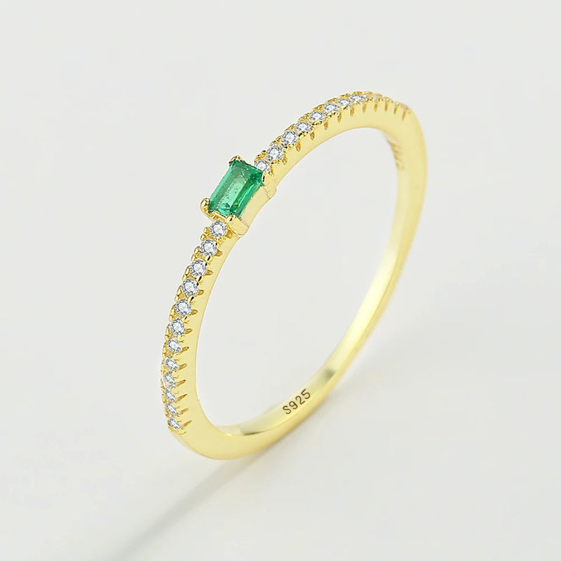 Emerald Ring S925 Silver Cz Green Zirconia Stacking Minimal Gift Jewelry