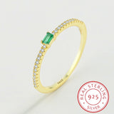 Emerald Ring S925 Silver Cz Green Zirconia Stacking Minimal Gift Jewelry