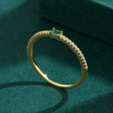 Emerald Ring S925 Silver Cz Green Zirconia Stacking Minimal Gift Jewelry