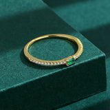 Emerald Ring S925 Silver Cz Green Zirconia Stacking Minimal Gift Jewelry