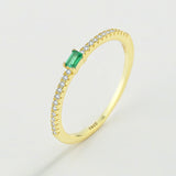 Emerald Ring S925 Silver Cz Green Zirconia Stacking Minimal Gift Jewelry