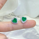 Emerald Hearts & Diamond Stud Earrings for Women
