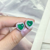 Emerald Hearts & Diamond Stud Earrings for Women