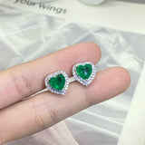 Emerald Hearts & Diamond Stud Earrings for Women