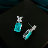 Emerald Paraiba Stud Earrings 6ct 10*14mm Full Diamond Butterfly Design
