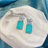 Emerald Paraiba Stud Earrings 6ct 10*14mm Full Diamond Butterfly Design