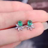 Ice Cut Flower Paraiba Stud Earrings For Womens Girl Emerald Oval Geometric