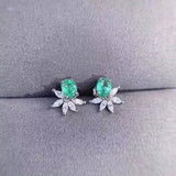 Ice Cut Flower Paraiba Stud Earrings For Womens Girl Emerald Oval Geometric