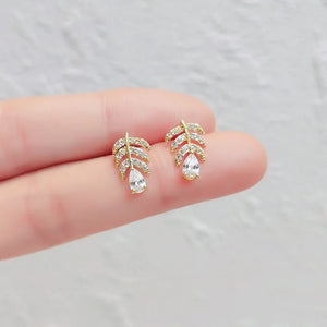 Leaf Oval Shape Earring Micro Set Diamond Crystal Zircon Anniversary Gift