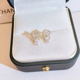 Leaf Oval Shape Earring Micro Set Diamond Crystal Zircon Anniversary Gift