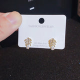Leaf Oval Shape Earring Micro Set Diamond Crystal Zircon Anniversary Gift