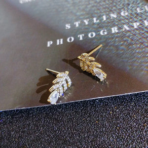 Leaf Oval Shape Earring Micro Set Diamond Crystal Zircon Anniversary Gift