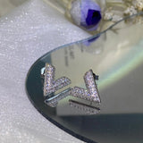 V Shape Diamond Earrings Crystal Zircon S925 Silver Engagement Gift