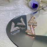 V Shape Diamond Earrings Crystal Zircon S925 Silver Engagement Gift