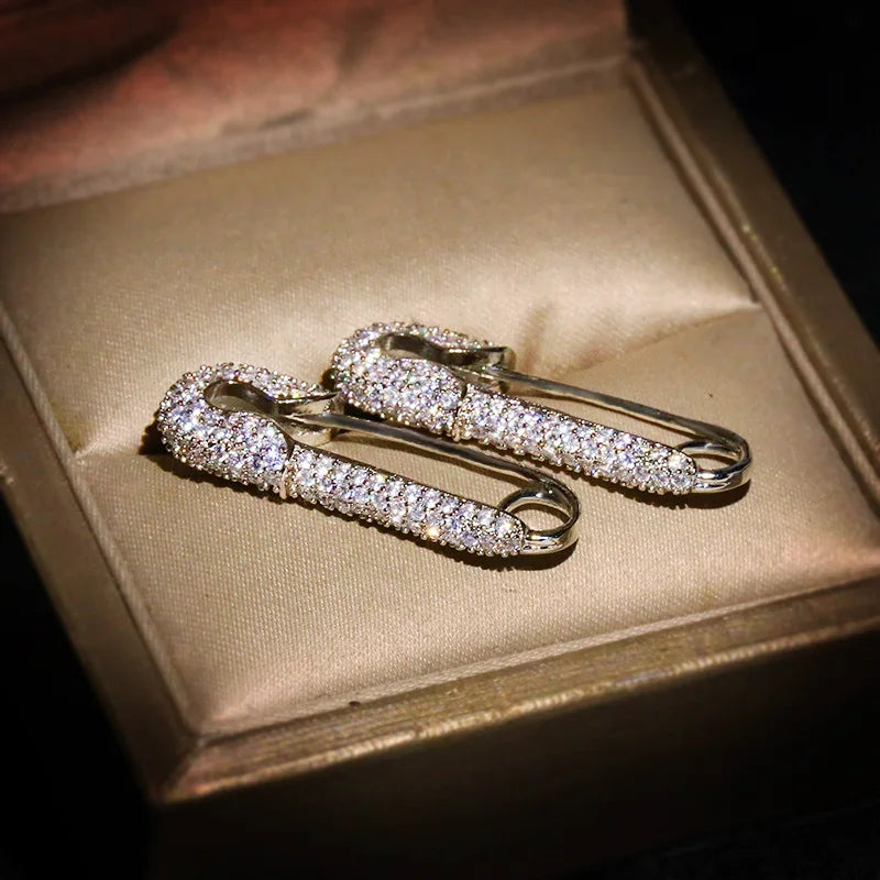 Diamond Paperclip Mini Stud Earrings for Women
