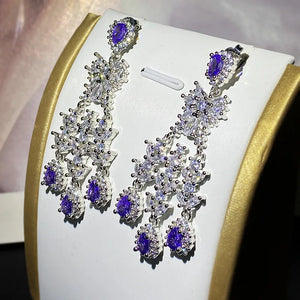 Paraiba Sapphire Earrings Silver Plate Tassel Diamond Engagement Gift