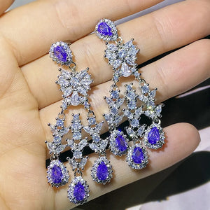 Paraiba Sapphire Earrings Silver Plate Tassel Diamond Engagement Gift