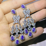 Paraiba Sapphire Earrings Silver Plate Tassel Diamond Engagement Gift