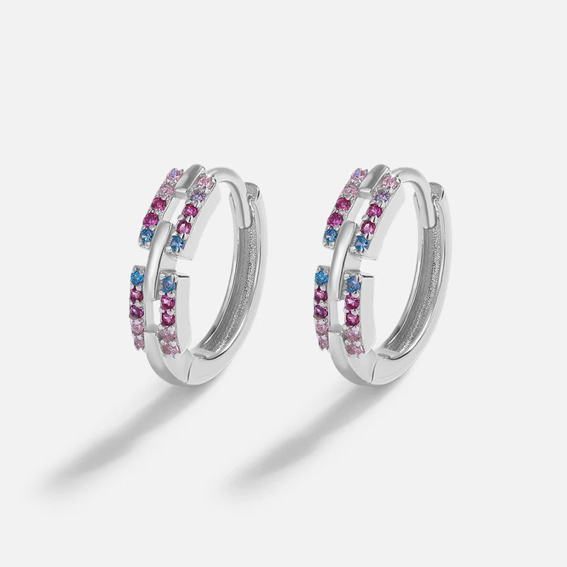 Rainbow Couple Earring For Women Sapphire Diamond Silver Jewelry