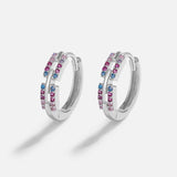 Rainbow Couple Earring For Women Sapphire Diamond Silver Jewelry