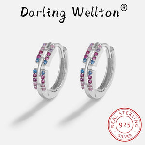 Rainbow Couple Earring For Women Sapphire Diamond Silver Jewelry
