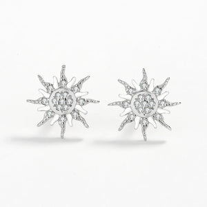 Sunflower Diamond Stud Earrings Sterling Silver Gift Jewelry