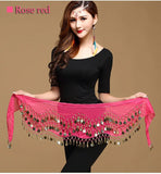 Belly Dance Hip Scarf 3 Row Belt Skirt with Coins Waist Chain Wrap