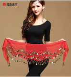 Belly Dance Hip Scarf 3 Row Belt Skirt with Coins Waist Chain Wrap
