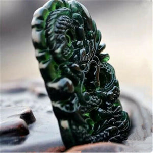 Natural Green Jade Loong Pendant Necklace Carved Jewelry Amulet Stone