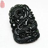 Natural Green Jade Loong Pendant Necklace Carved Jewelry Amulet Stone