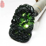 Natural Green Jade Loong Pendant Necklace Carved Jewelry Amulet Stone