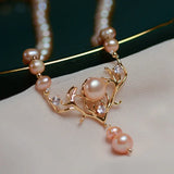 Natural Freshwater Pearl Necklace with Deer Head Pendant for Women