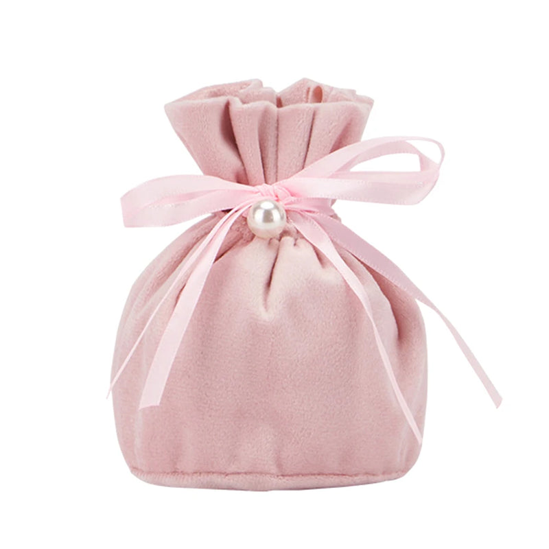 10 pcs Pink Velvet Gift Bag Wedding Jewelry Pouch Candy Dragee Bag